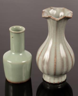 Appraisal: Two th Century Chinese porcelain celadon vases of ribbed baluster