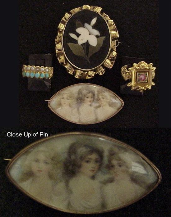 Appraisal: JEWELRY K yellow gold hand painted portrait miniature pin pendant