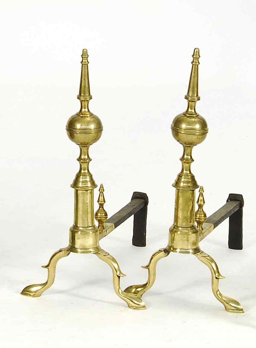 Appraisal: PAIR OF ANTIQUE BRASS ANDIRONSBoston Late th Early th CenturyAttributed