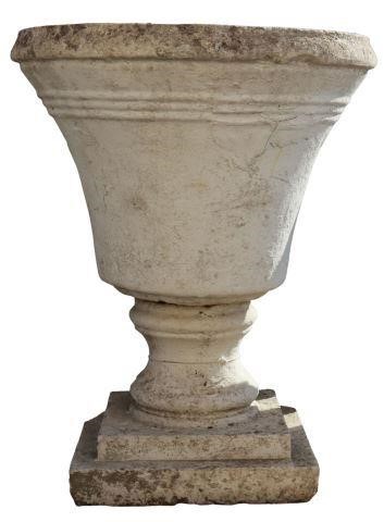 Appraisal: Large cast stone urn garden planter th c campana form