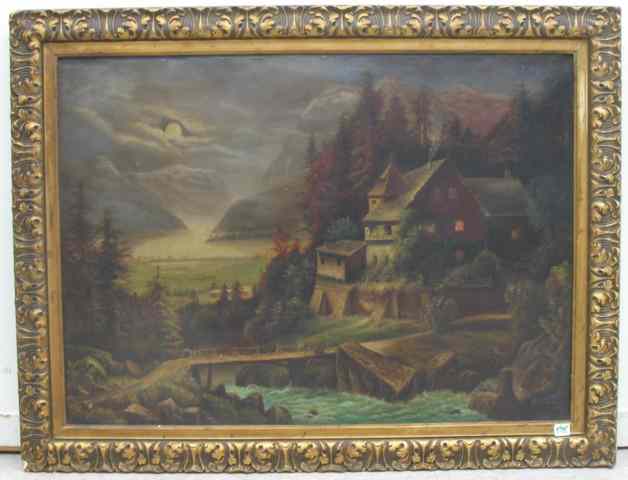 Appraisal: S A YOAKAM OIL ON CANVAS Evening mountain landscape with