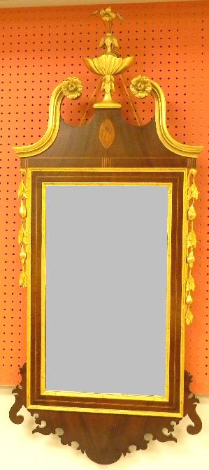 Appraisal: Fine Chippendale reproduction wall mirror gilt urn rosette swan neck