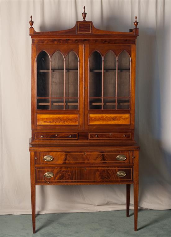 Appraisal: A New England Federal Secretary mahogany with flame birch and