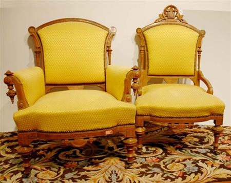 Appraisal: Two Renaissance Style Stained Wood Armchairs Estimate -