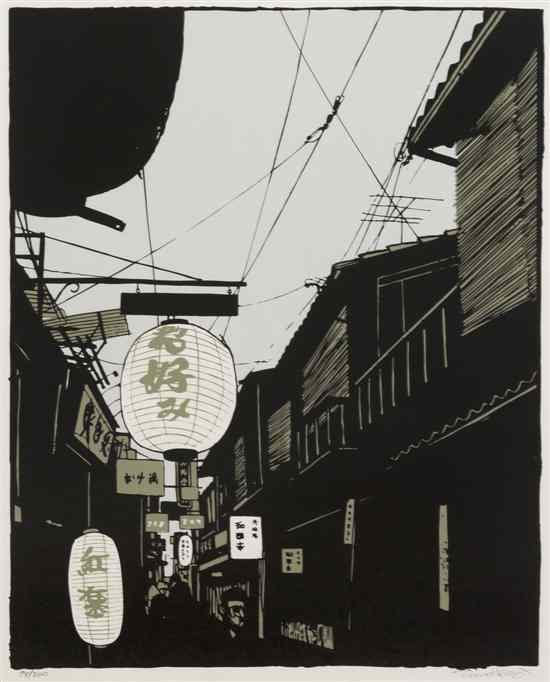 Appraisal: Evan Hecox th st century Kyoto Street screenprint edition signed