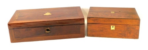 Appraisal: Two Victorian writing boxes comprising a walnut writing box with