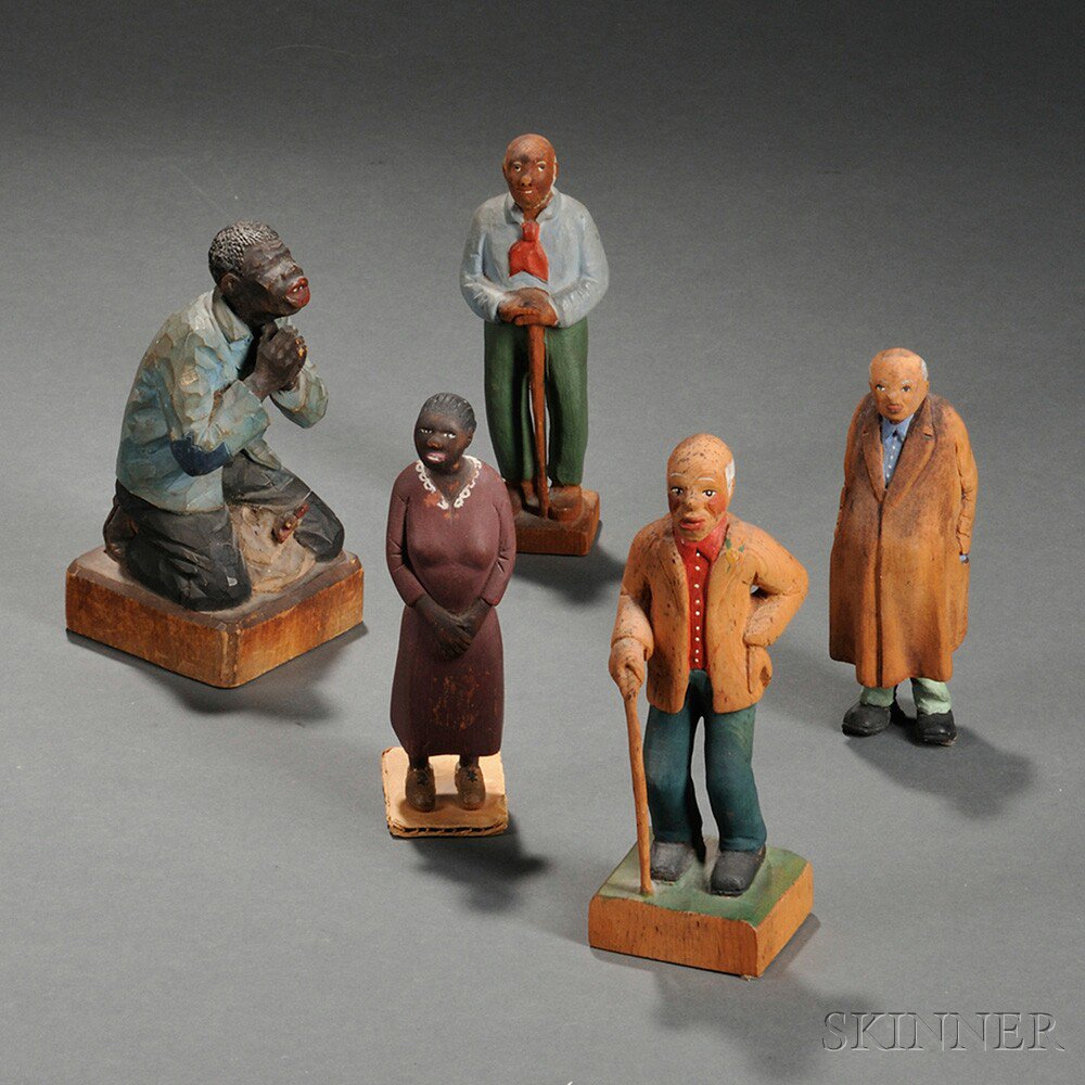 Appraisal: Five Carved and Painted Figures southern United States c -