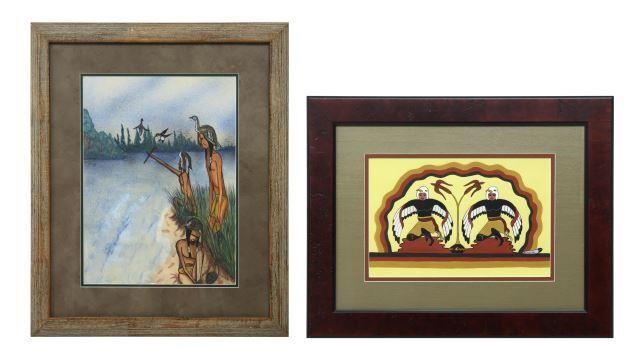 Appraisal: lot of Framed paintings including gouache on paper Eagle Dancers