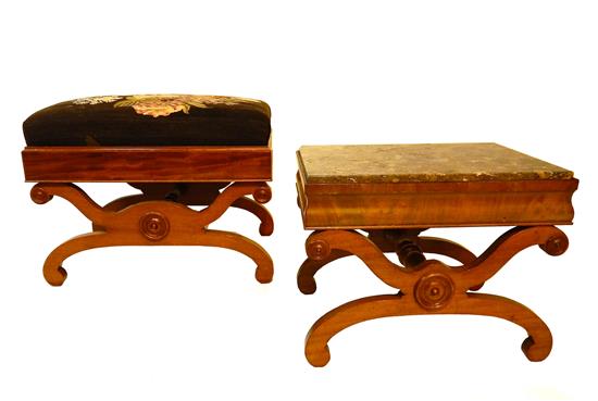 Appraisal: Two Klismos base mahogany stools of graduating size both with