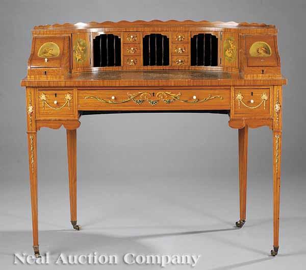 Appraisal: A Superb Edwardian Paint-Decorated Satinwood Carlton House Desk late th