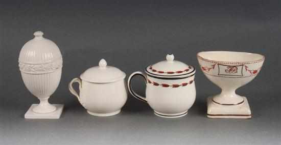 Appraisal: Wedgwood creamware covered egg cup similar painted syllabub and a