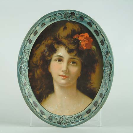 Appraisal: OVAL ADVERTISING TRAY Oval metal tray has center portrait of