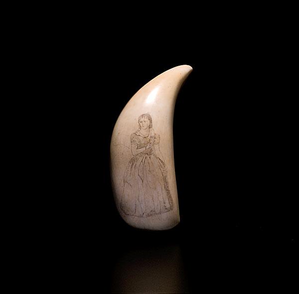 Appraisal: LARGE SCRIMSHAWED WHALE'S TOOTH WITH LADY American ca - A