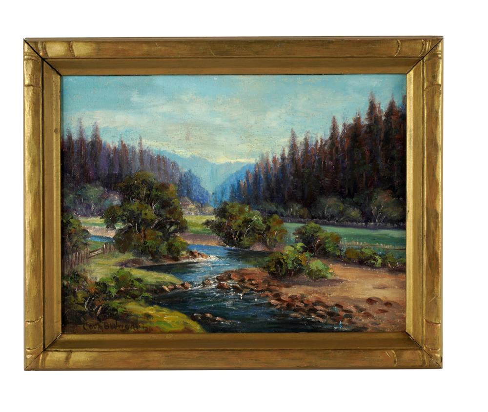 Appraisal: CORA B WRIGHT - STREAM IN MOUNTAIN LANDSCAPEoil on board