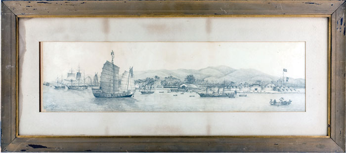 Appraisal: DRAWING OF AMERICAN AND BRITISH SHIPPIING AND A CHINESE JUNK