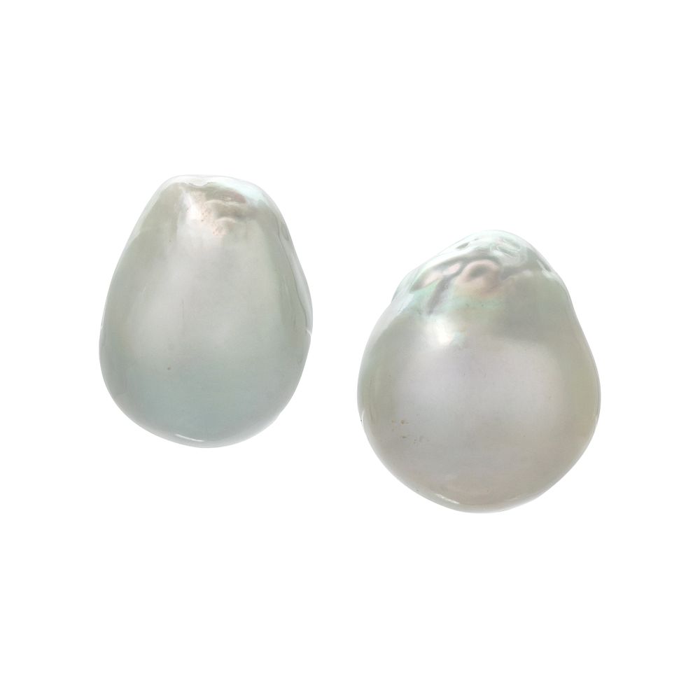 Appraisal: CULTURED BAROQUE SOUTH SEA PEARL EARCLIPS CULTURED BAROQUE SOUTH SEA