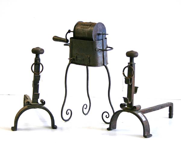 Appraisal: th century Each andiron with rectangular standard fitted with two