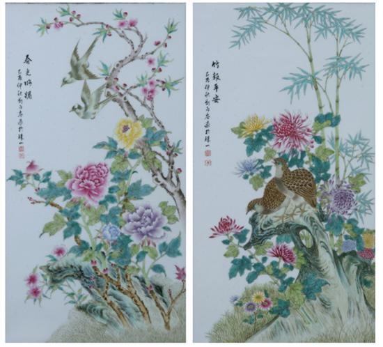 Appraisal: TWO CHINESE FAMILLE ROSE PORCELAIN PLAQUES Bird and floral decoration