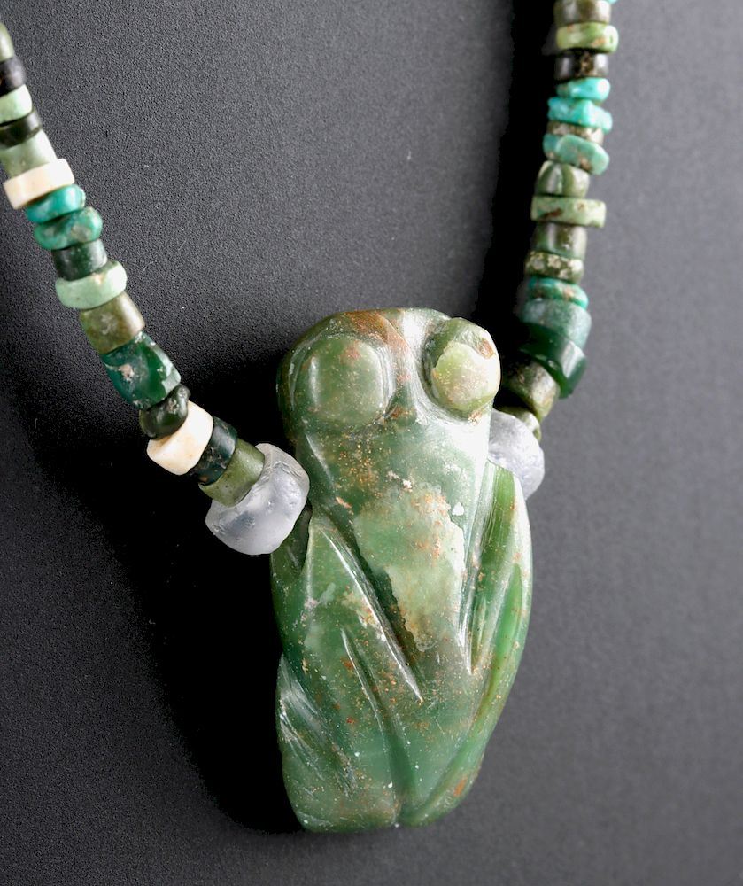 Appraisal: Tairona Jade Frog w Turquoise Greenstone Necklace Pre-Columbian Colombia Tairona