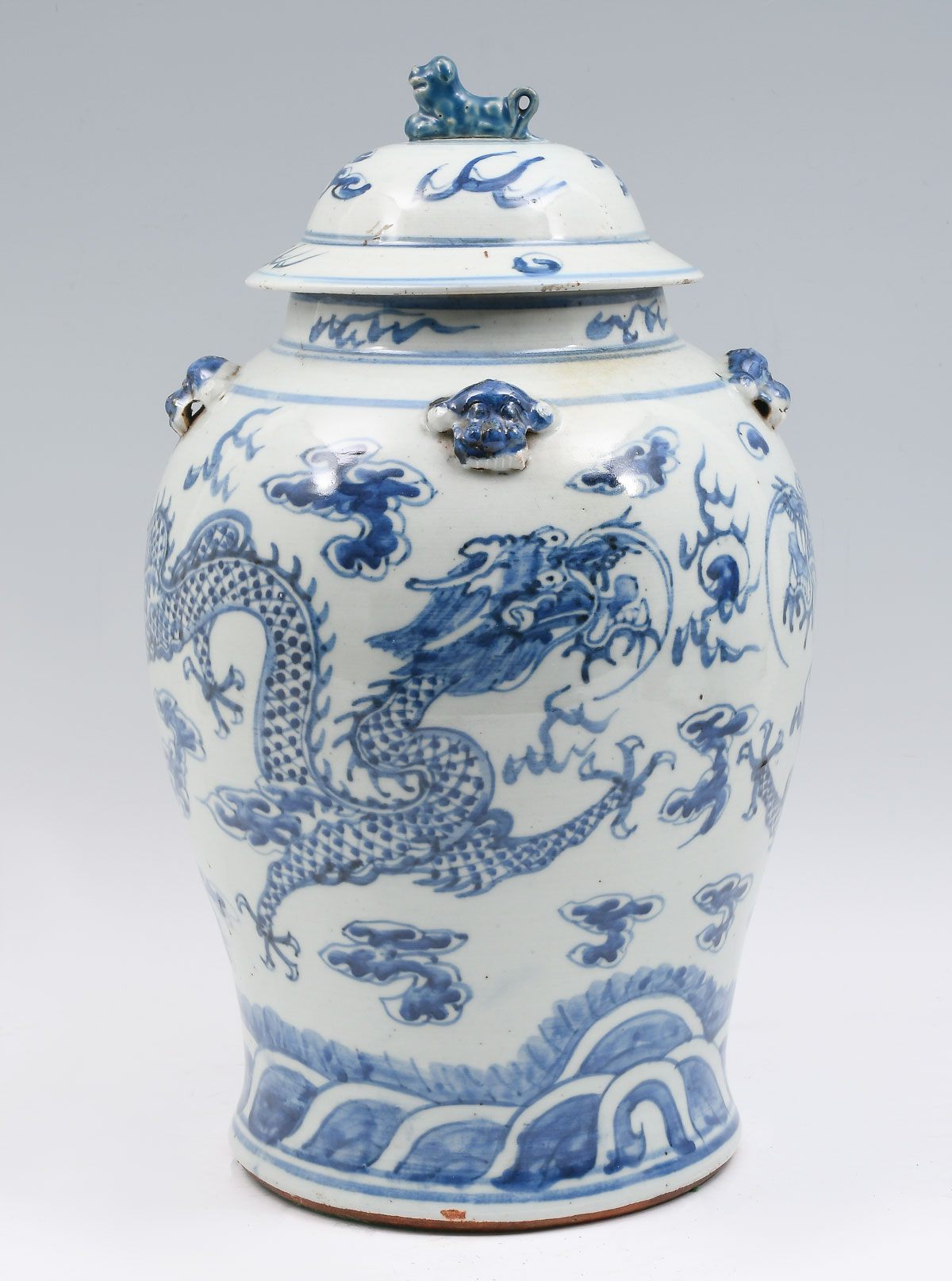 Appraisal: TH C CHINESE BLUE WHITE PORCELAIN DRAGON JAR Baluster form