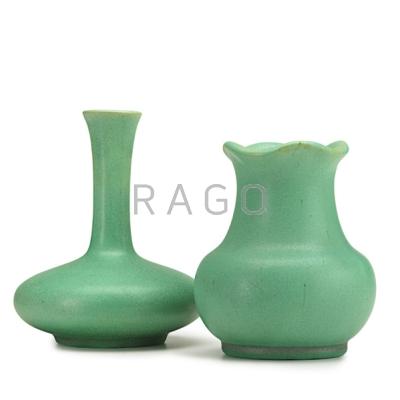 Appraisal: TECO Two small vessels matte green glaze Terra Cotta IL