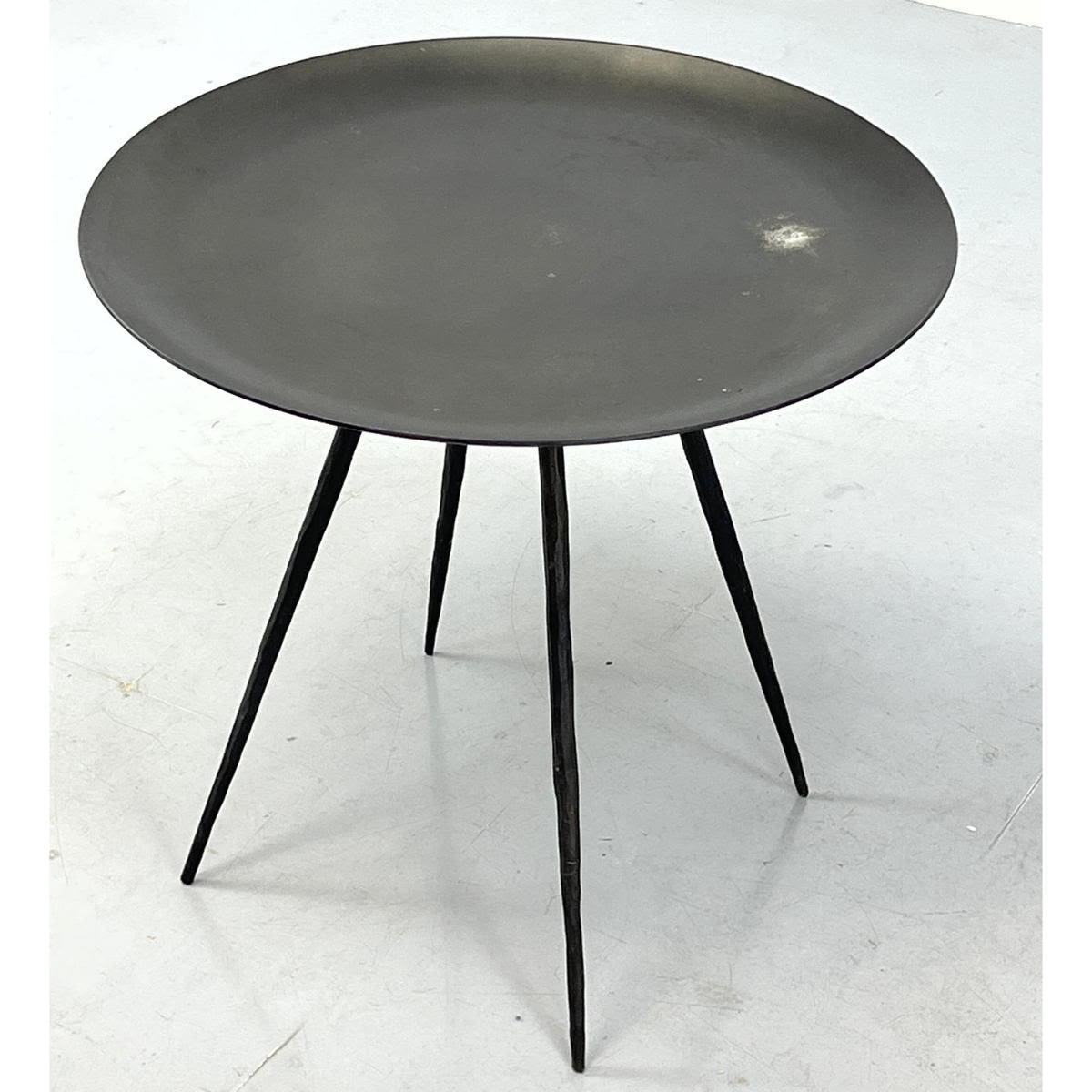 Appraisal: Metal Dish Top Side Table with Forged Style Legs Dimensions