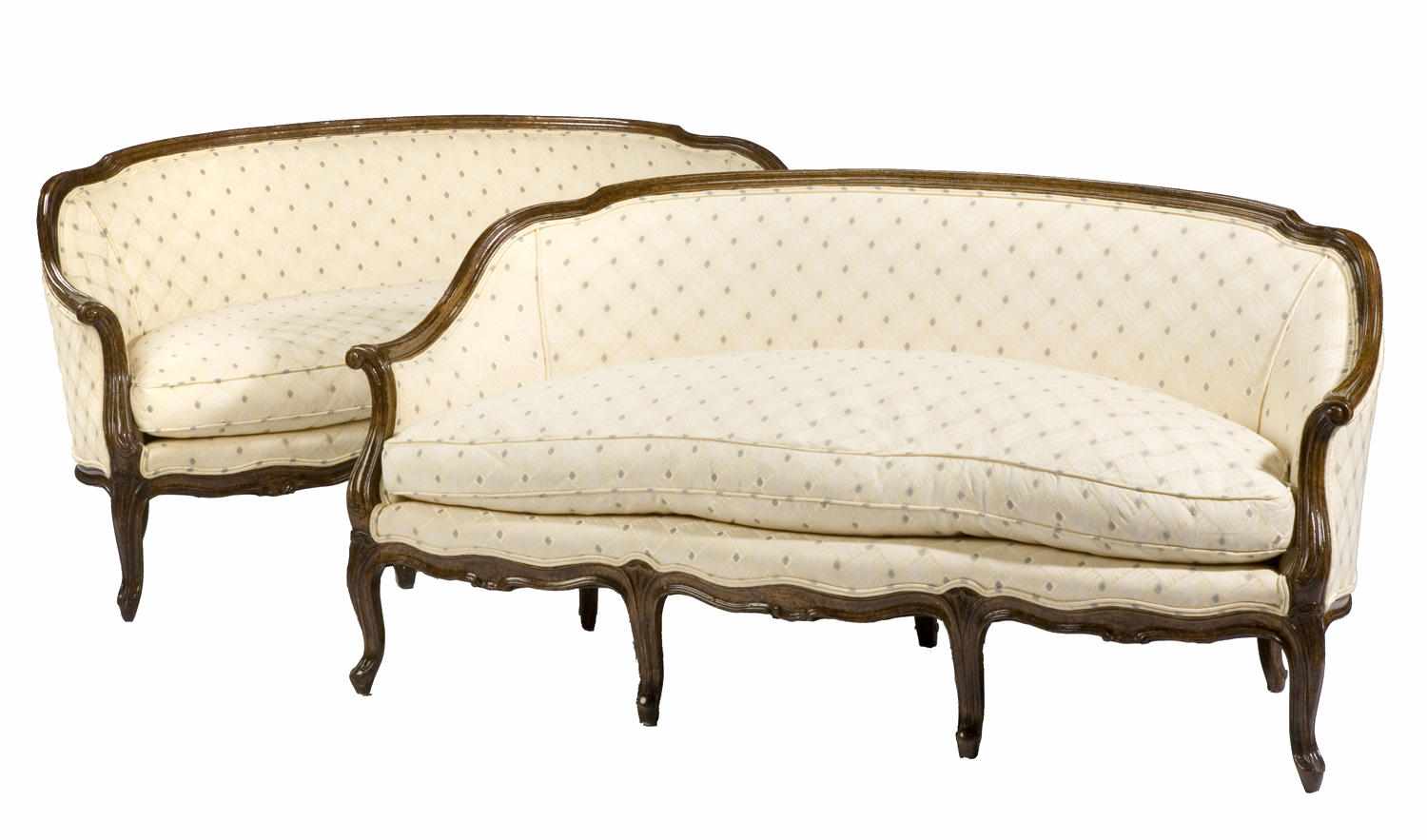 Appraisal: A pair of Louis XV style mixed wood sofas height