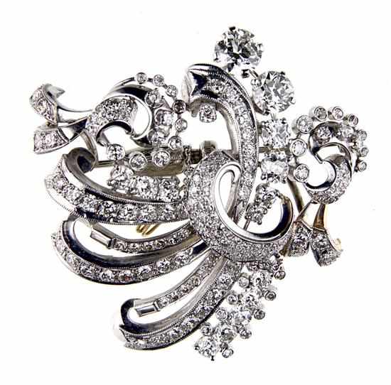 Appraisal: Diamond platinum and gold free-form brooch rhodium washed rose gold