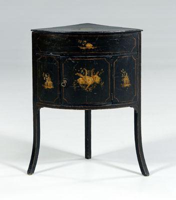 Appraisal: Hepplewhite corner music cabinet black-painted surface with painted reserves single