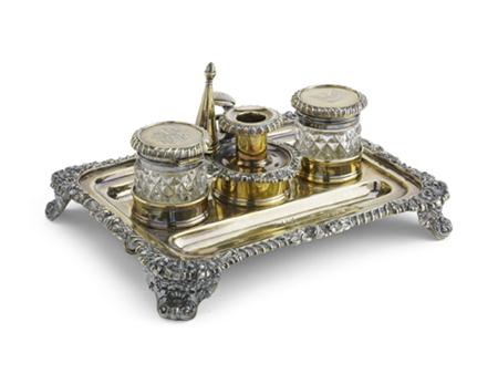 Appraisal: A George III silver gilt desk stand TI NC Sheffield