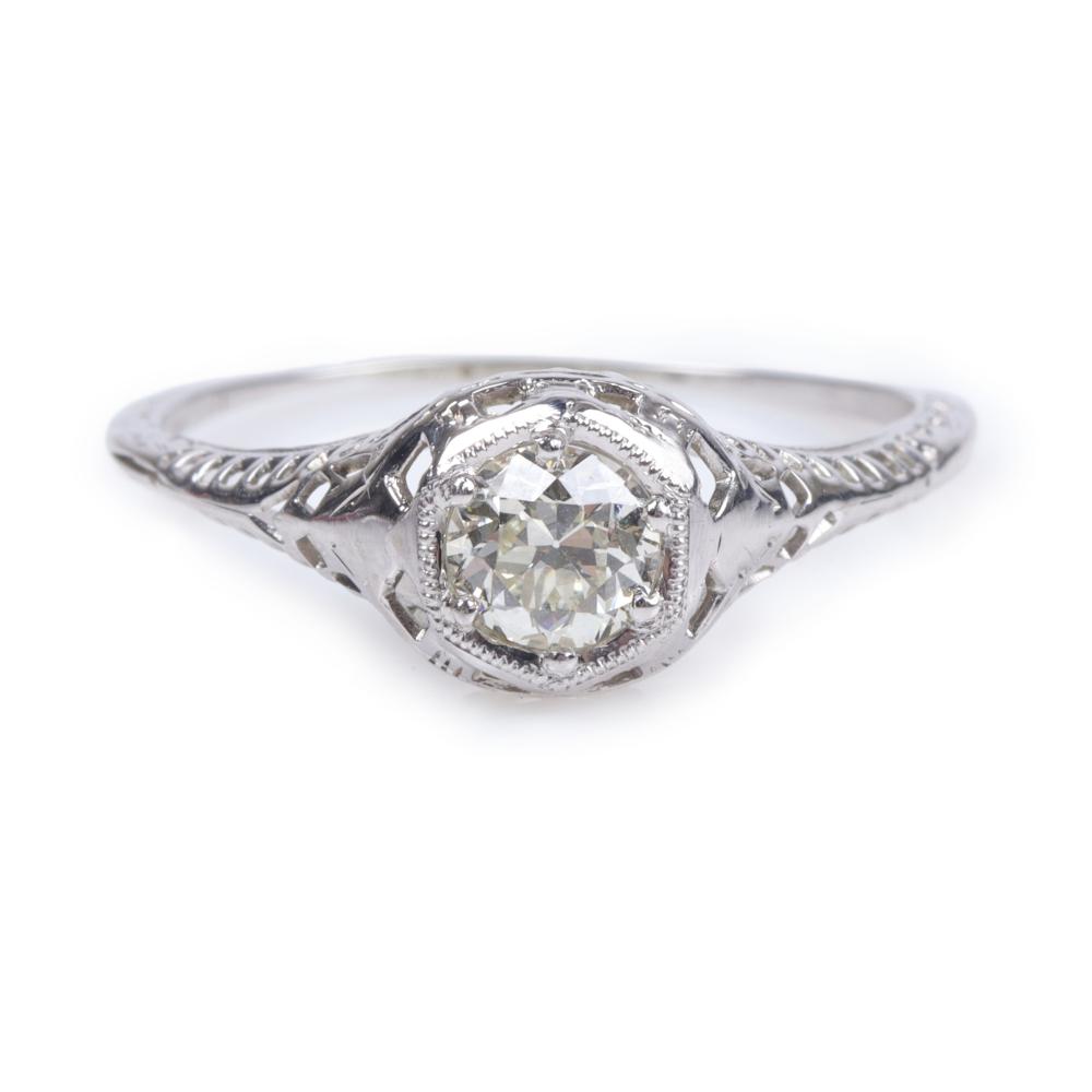 Appraisal: Antique art deco K white gold diamond filigree engagement ring