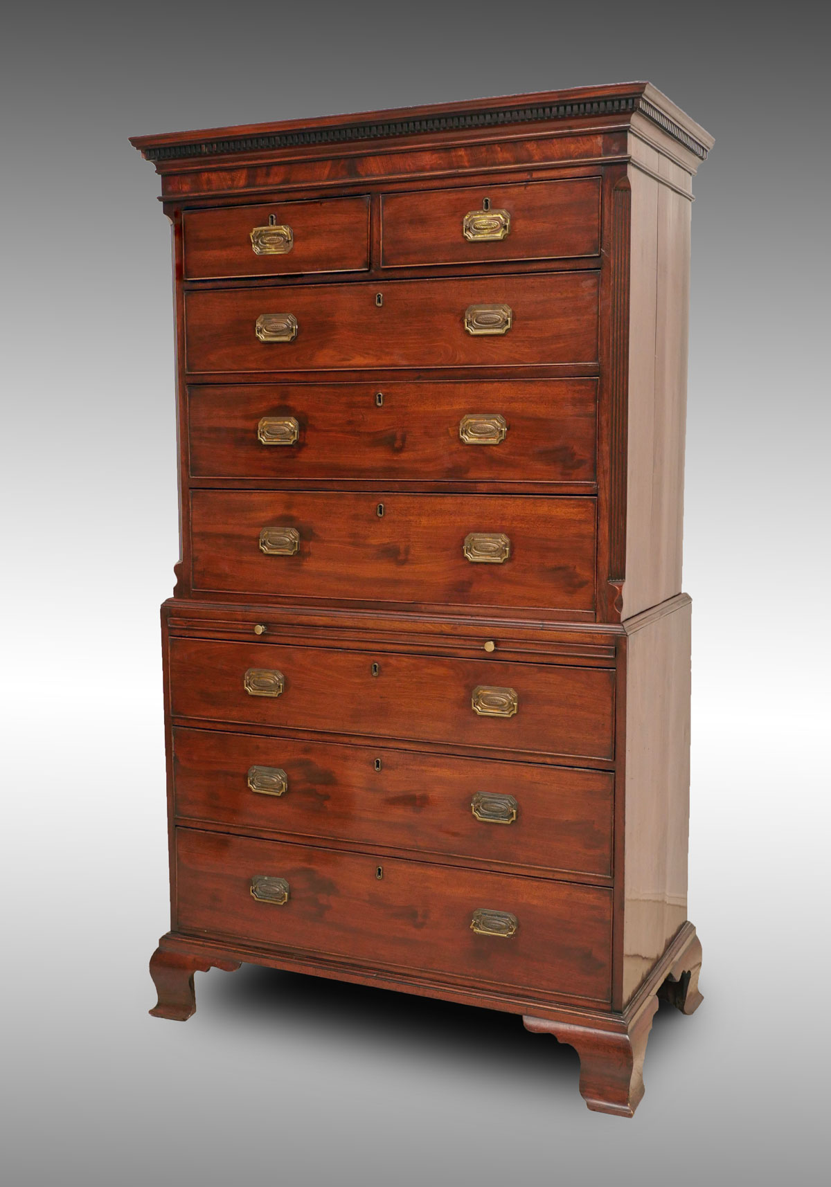 Appraisal: EARLY CHIPPENDALE CHEST ON CHEST Late th C Chippendale drawer