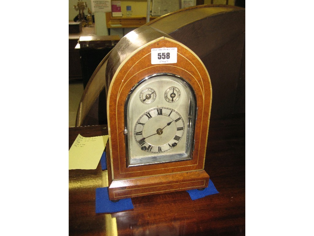 Appraisal: Burr walnut cased mantle clock with silver dial