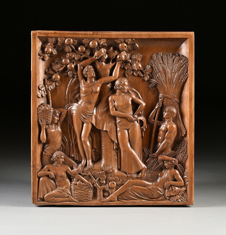 Appraisal: A FINE FRENCH ART DECO CARVED WALNUT PANEL CIRCA s