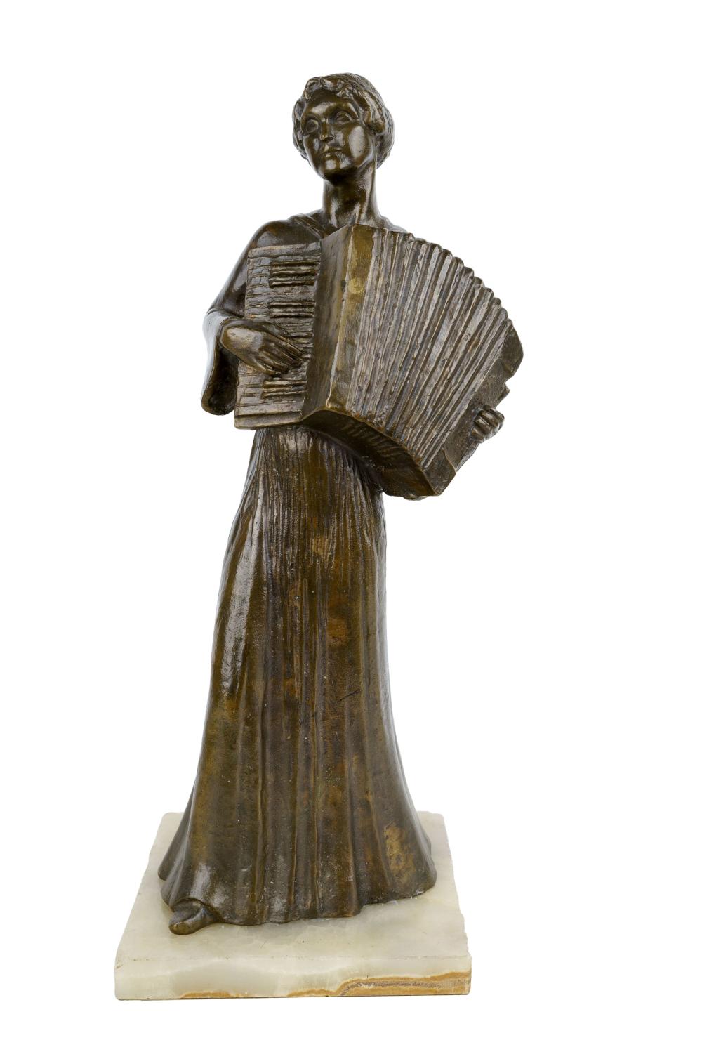 Appraisal: LILIAN SWANN SAARINEN WOMAN PLAYING ACCORDIAN circa bronze with brown