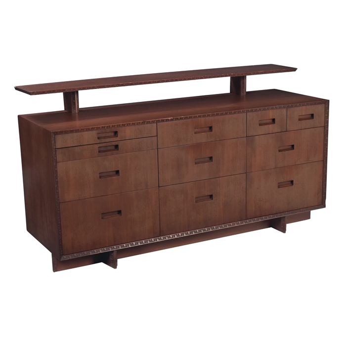 Appraisal: Frank Lloyd Wright dresser manufactured by Heritage Henredon shelf at