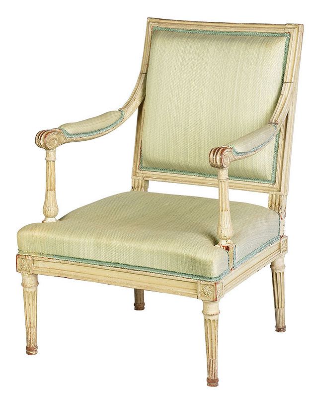 Appraisal: Louis XVI Carved and Paint Decorated Fauteuil French th century