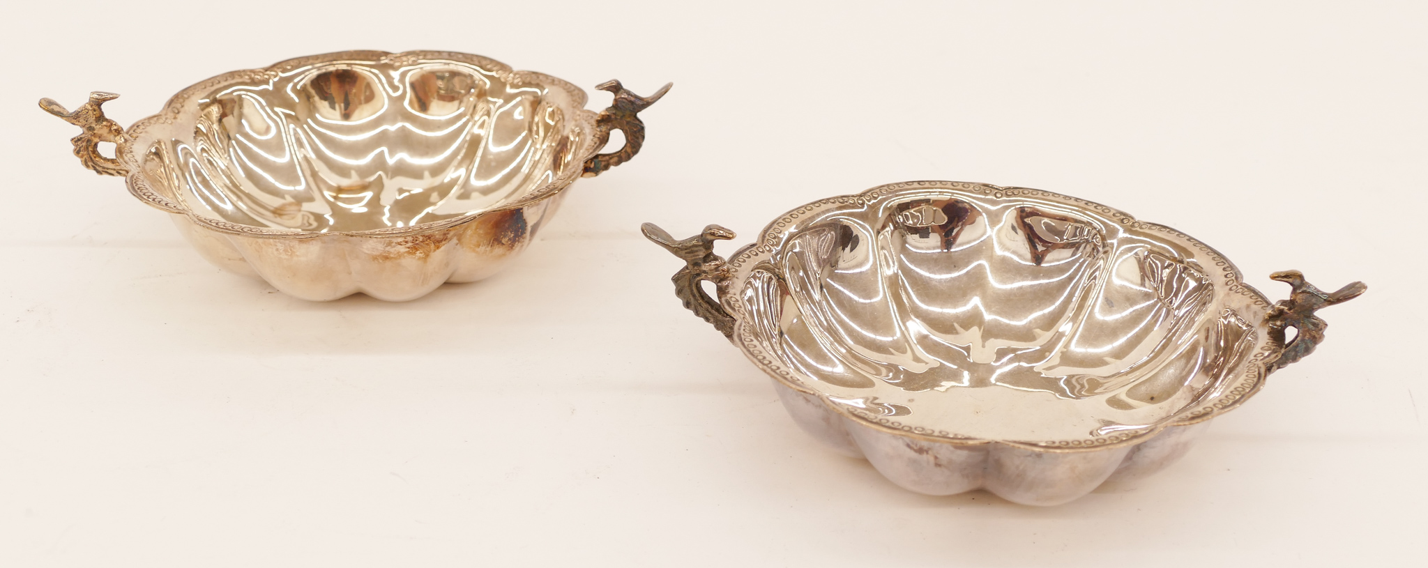 Appraisal: Pair Spanish Colonial Silver Handled Bowls ''x '' A pair