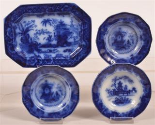 Appraisal: Four Pieces of Flow Blue Ironstone China Four Pieces of