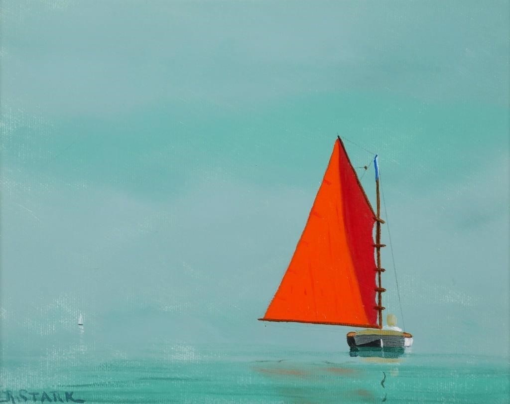 Appraisal: ROBERT STARK RED SAILBOAT O COil on canvas painting of