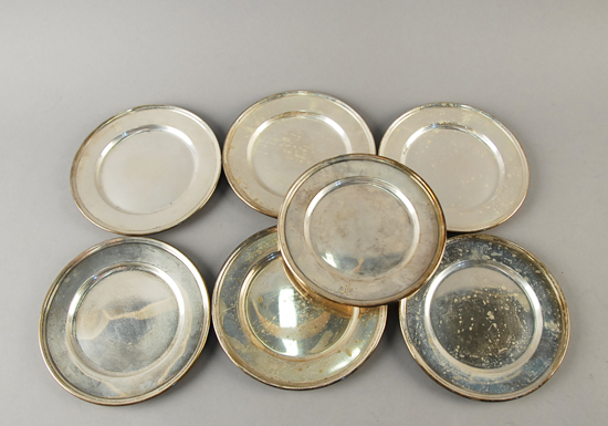 Appraisal: Seven Wallace Sterling Bread and Butter Plates monogrammed F Each