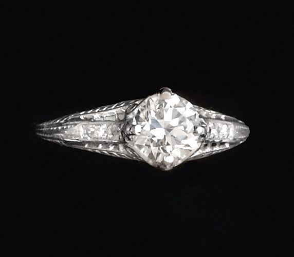 Appraisal: DIAMOND ENGAGEMENT RING Platinum filigree engagement ring set with one