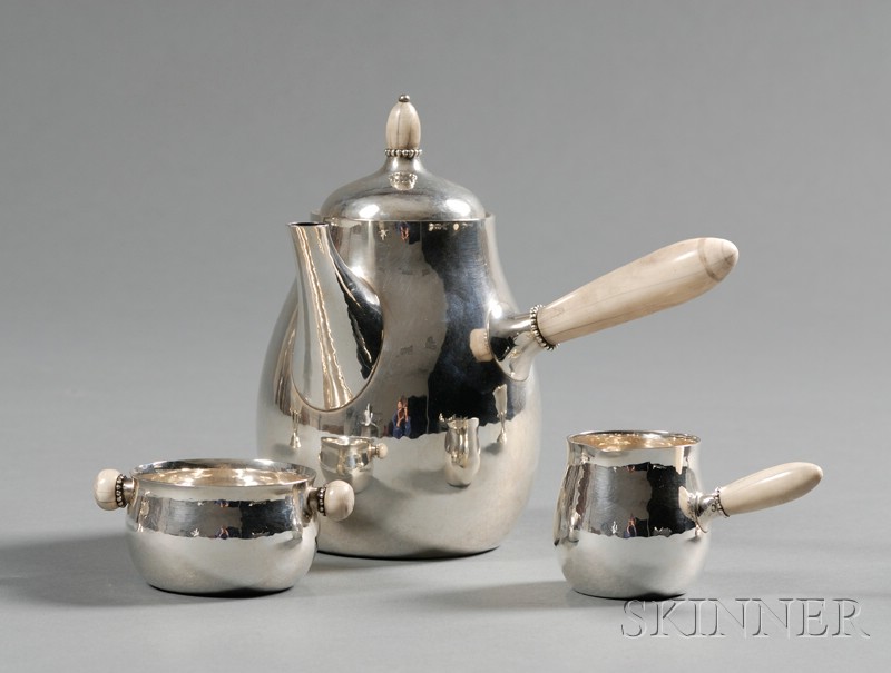 Appraisal: Georg Jensen Three-Piece Coffee Set Sterling silver Denmark - A