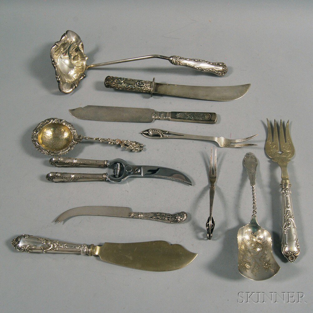 Appraisal: Small Group of Silver and Silver-handled Serving Flatware a pair