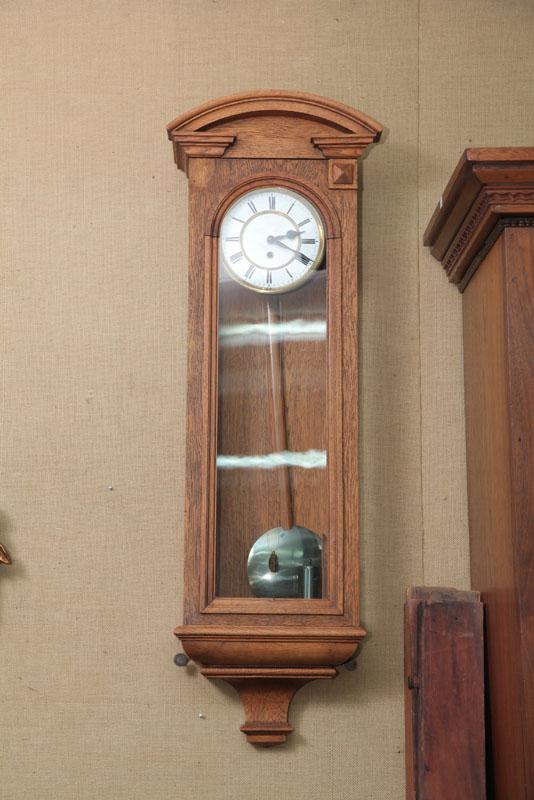 Appraisal: REGULATOR WALL CLOCK Oak case porcelain dial and brass works