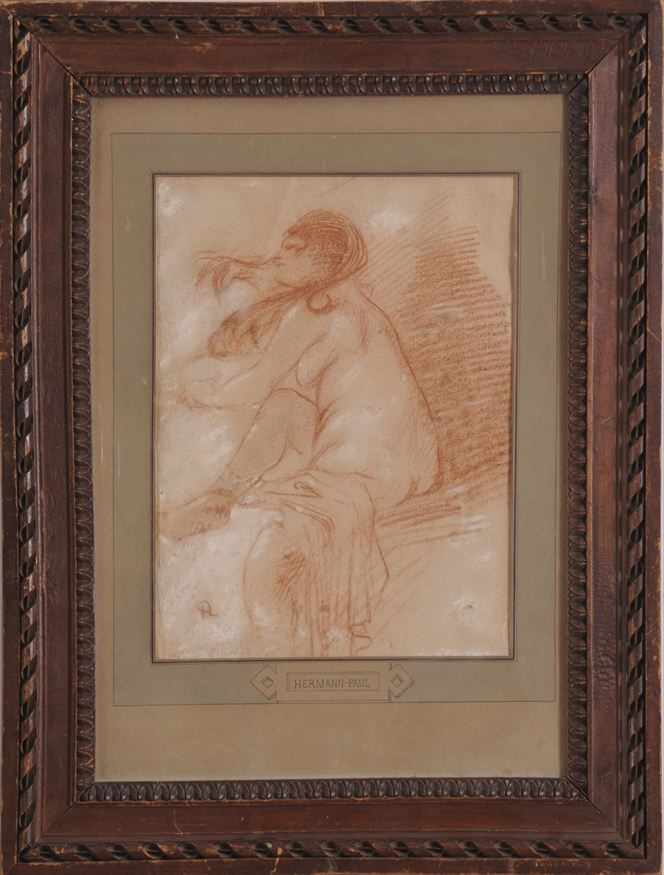 Appraisal: FRENCH SCHOOL RECLINING NUDE Red chalk with highlighting on tan