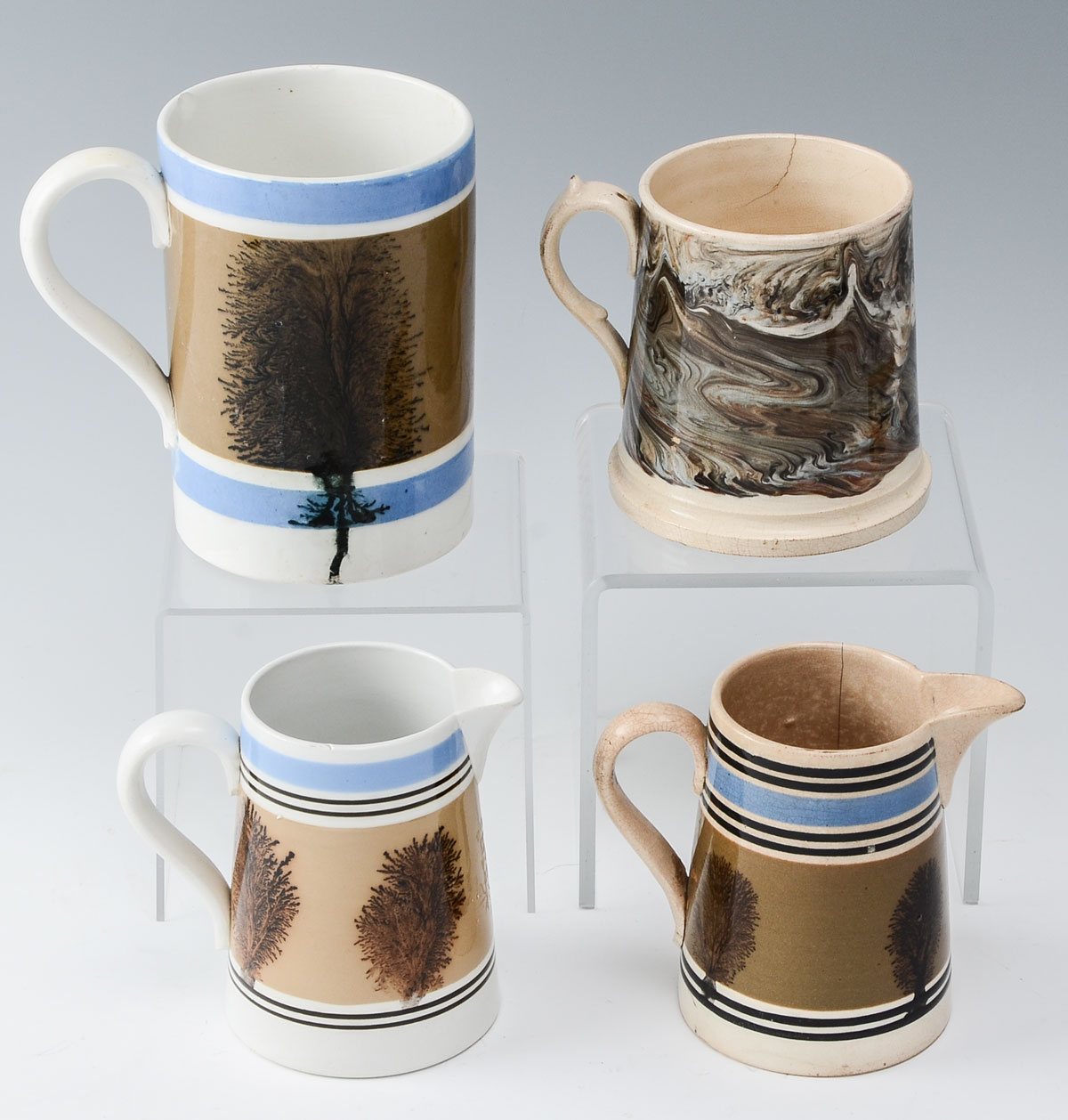 Appraisal: PC EARLY ENGLISH MOCHAWARE MUGS PITCHERS - Mochaware mugs -