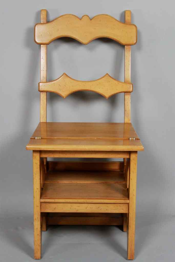 Appraisal: VICTORIAN STYLE MAPLE METAMORPHIC SIDE CHAIR STEPS the chair with