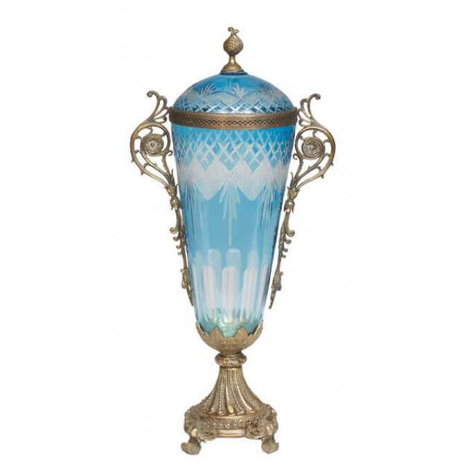 Appraisal: Blue Cut-to-Clear Bronze Mounted Blue Glass Covered Urn th c