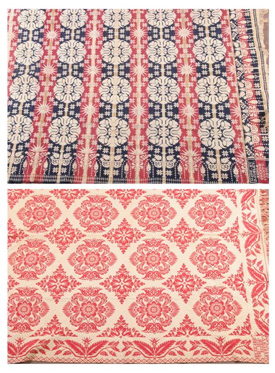 Appraisal: TWO JACQUARD COVERLETS One red and cream ft x ft